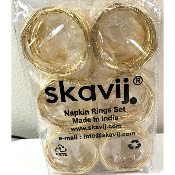 12-Pc Skavij Napkin Rings Set Made in India Gold Metal Rings New Orig Package - Picture 1 of 6